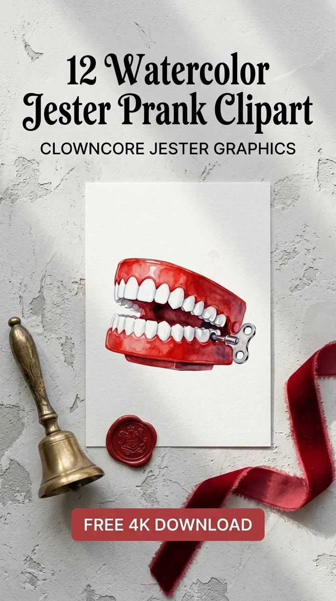 Free Chattering Teeth PNG | Retro Wind-Up Toy Clipart — Clowncore Aesthetic | Jester & Prank Clipart watercolor clipart