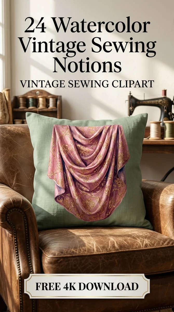 Free Pink and Gold Brocade Fabric PNG | Elegant Vintage Clipart — Vintage Sewing Clipart | Haberdashery PNG watercolor clipart