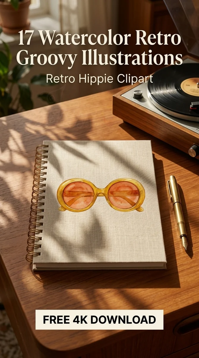 Free Groovy Round Sunglasses PNG | Retro Shades Clipart — Retro Groovy Clipart | Hippie Aesthetic PNG watercolor clipart
