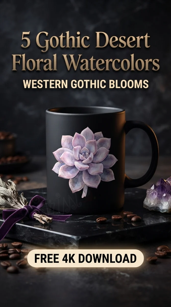 Free Purple Succulent PNG | Watercolor Gothic Desert Clipart — Western Gothic | Dark Desert Florals Clipart watercolor clipart