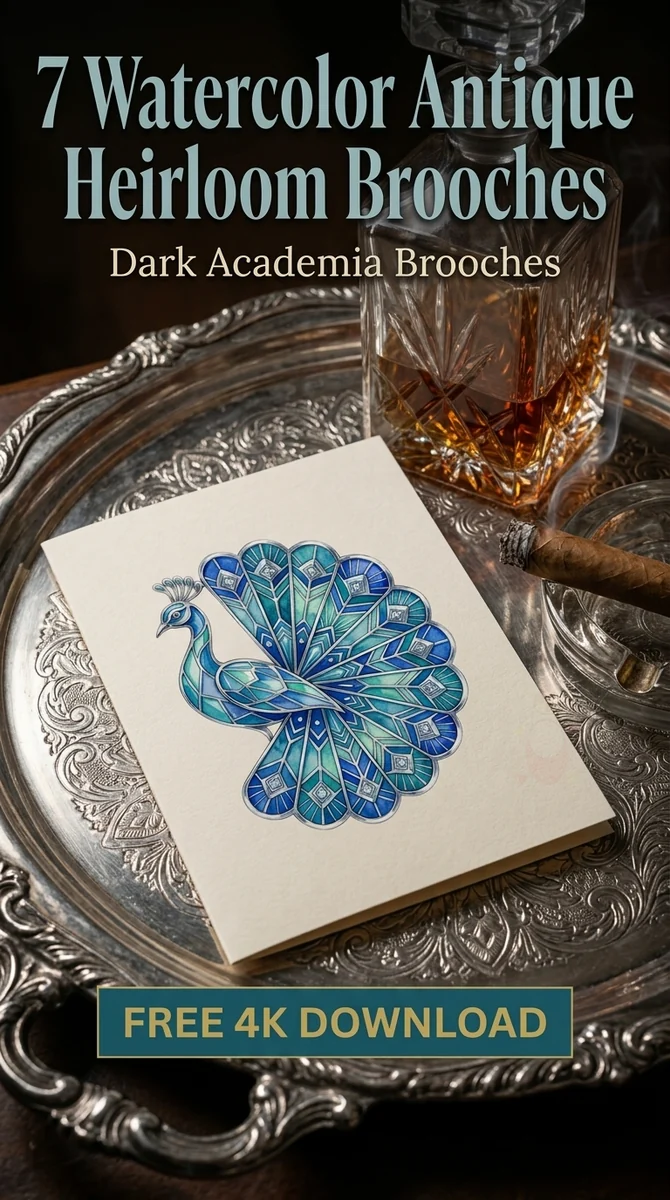 Free Art Deco Peacock PNG | Vintage Bird Brooch Clipart — Dark Academia | Vintage Brooch Clipart watercolor clipart
