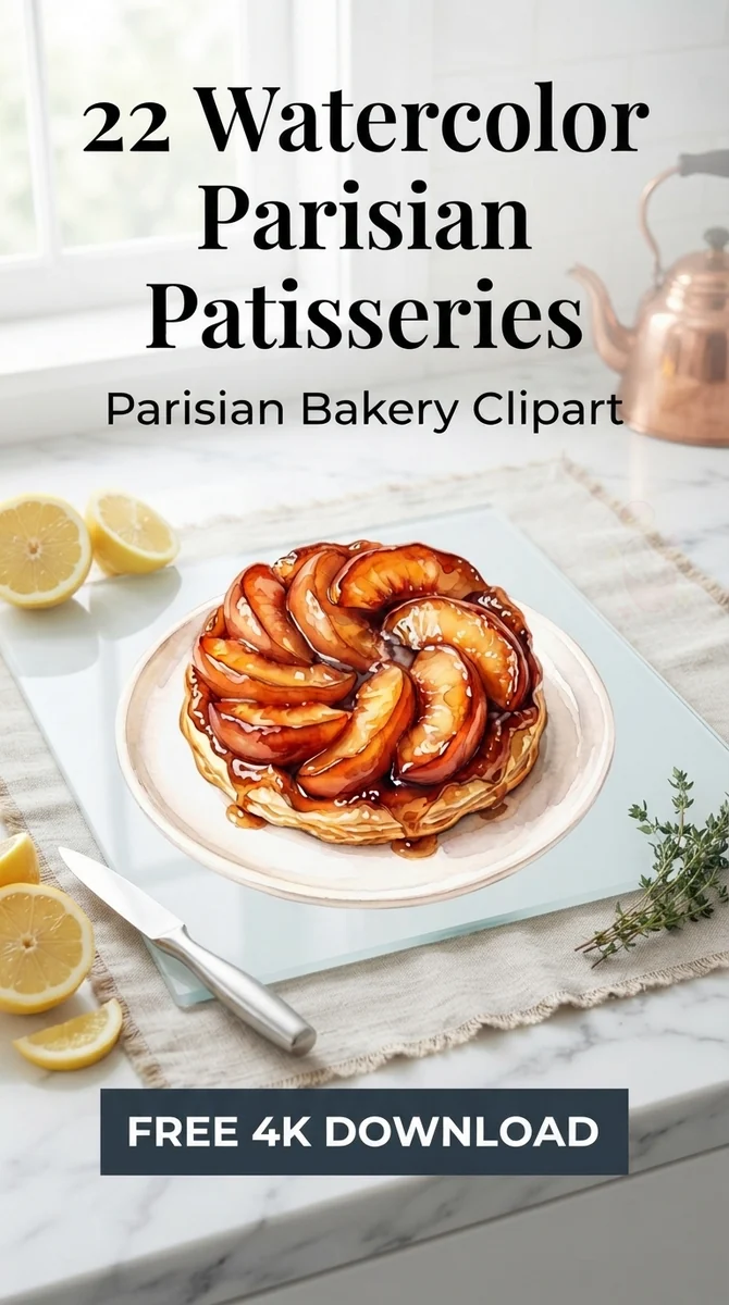 Free Peach Tarte Tatin PNG | Parisian Patisserie Clipart — French Patisserie Clipart | Parisian Bakery PNG watercolor clipart