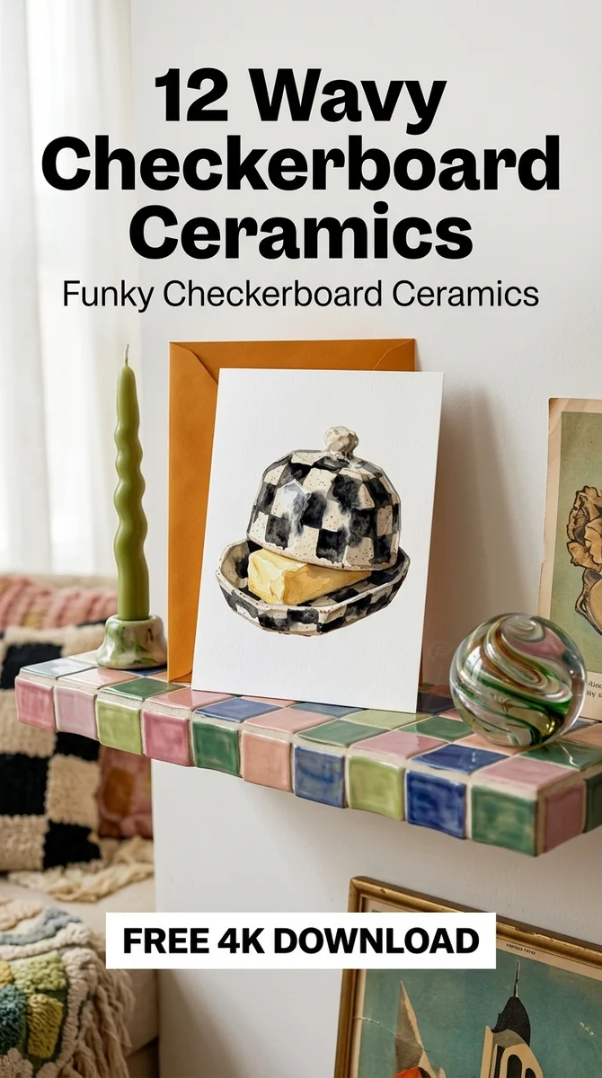 Free Retro Butter Dish PNG | Funky Kitchen Clipart — Imperfect Checkerboard Ceramics | Eclectic Clipart watercolor clipart