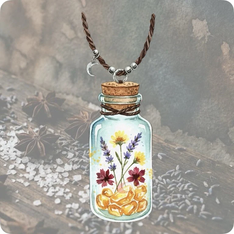Free Citrine Crystal Amulet PNG | Witchy Botanical Jewelry Clipart — Kitchen Witch Clipart | Green Witch Watercolor PNG watercolor clipart