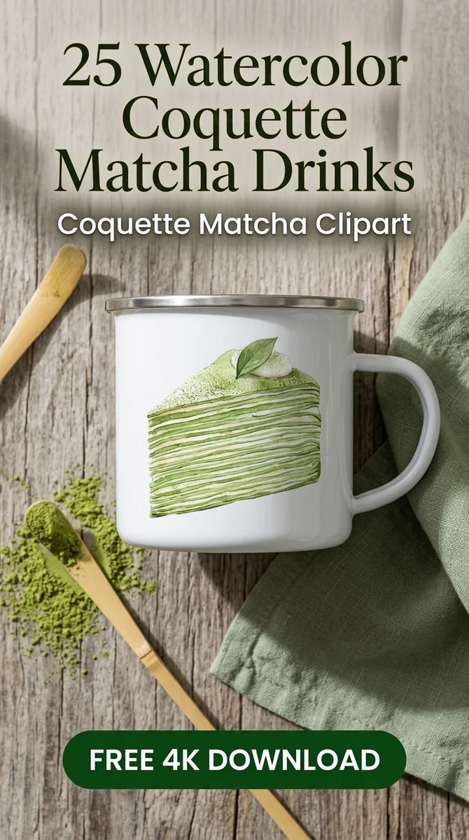 Free Matcha Crepe Cake PNG | Green Tea Dessert Clipart — Coquette Matcha Latte | Soft Girl Cafe Clipart PNG watercolor clipart