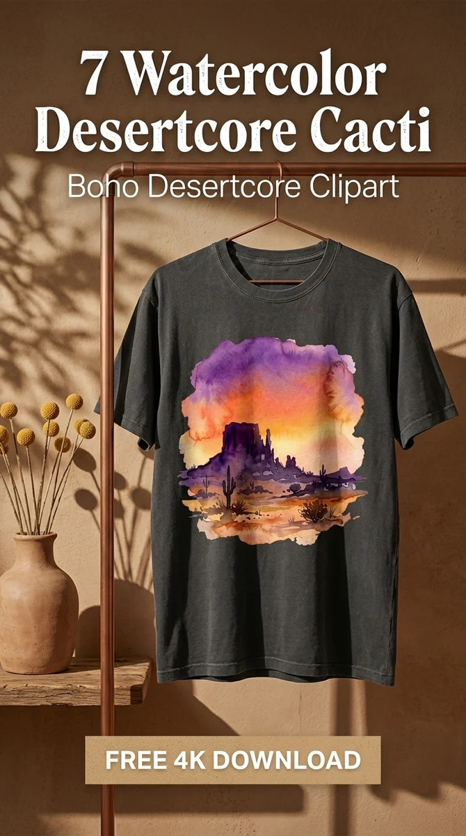 Free Watercolor Desert Sunset PNG | Terracotta Landscape Clipart — Boho Desertcore Cacti Clipart watercolor clipart