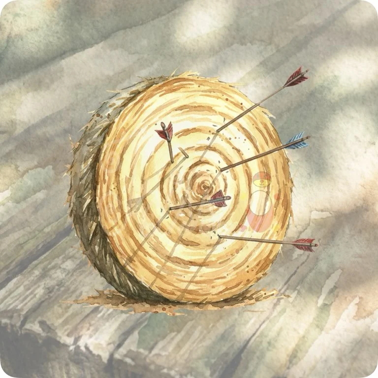 Free Watercolor Practice Target PNG | Rustic Bullseye Clipart — Watercolor Archery Clipart | Sports & Fantasy PNGs watercolor clipart
