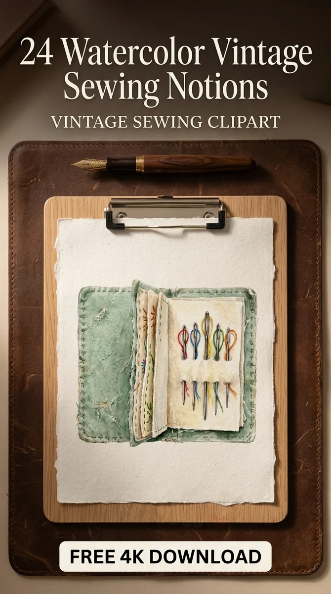 Free Vintage Needle Book PNG | Watercolor Sewing Kit Clipart β Vintage Sewing Clipart | Haberdashery PNG watercolor clipart