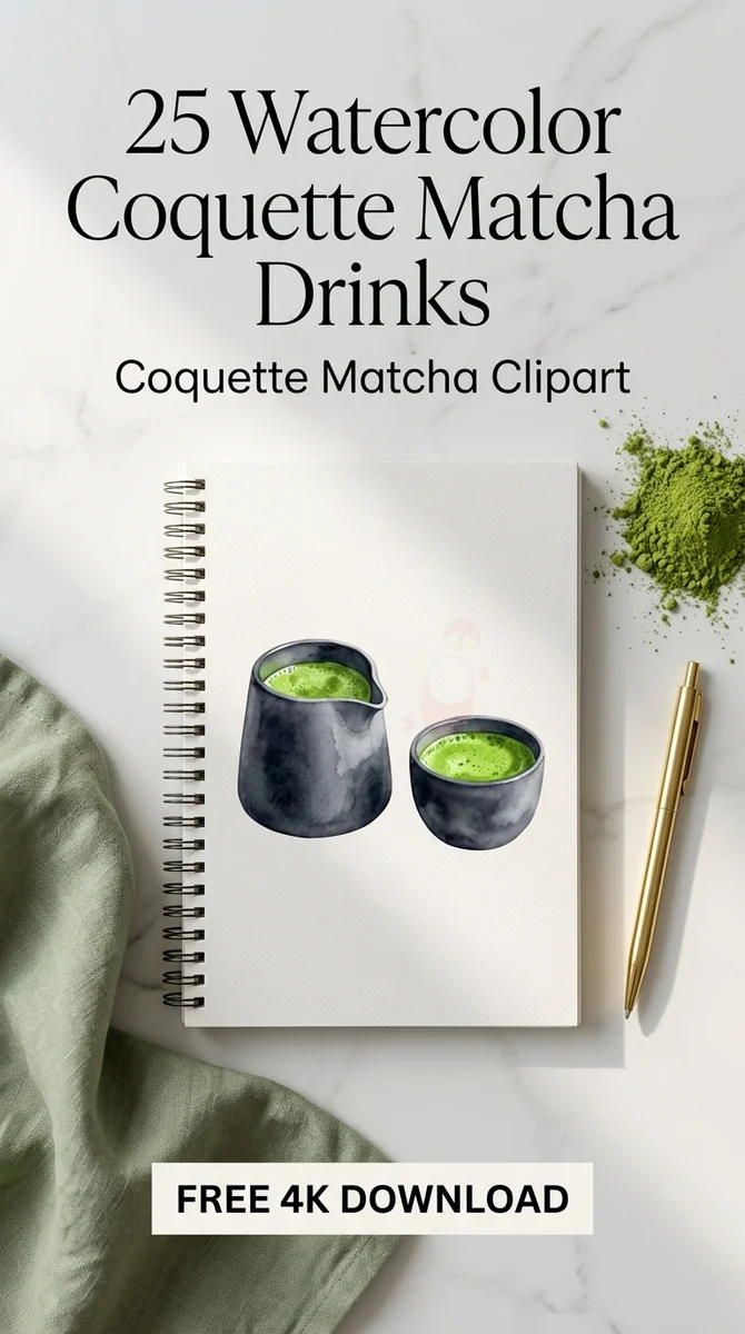 Free Modern Matcha Set Clipart | Watercolor Tea Ceremony PNG — Coquette Matcha Latte | Soft Girl Cafe Clipart PNG watercolor clipart