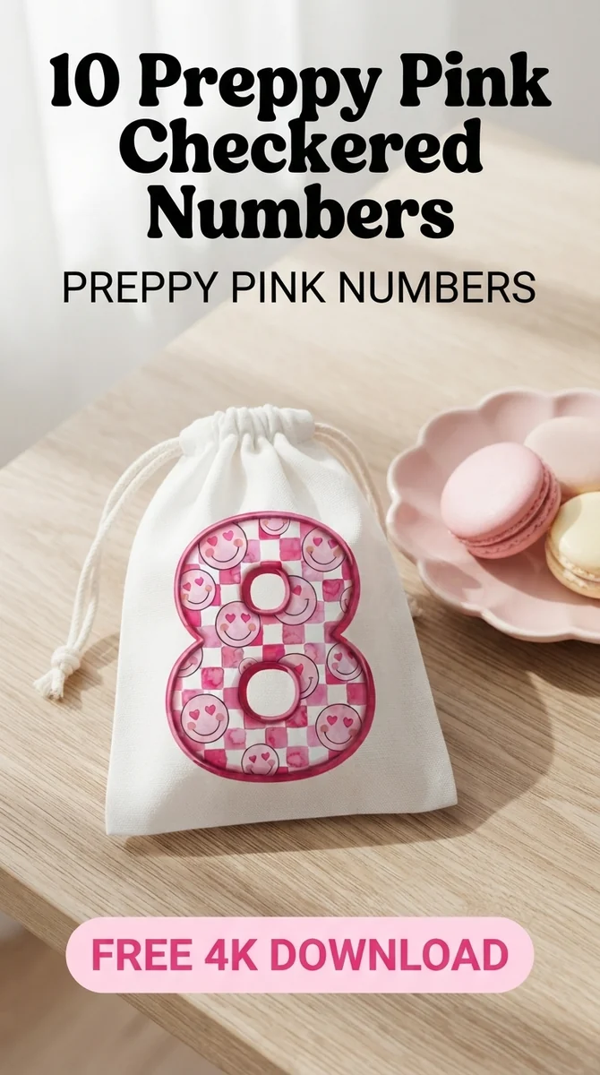 Free Y2K Preppy Number 8 PNG | Pink Checkered Graphic — Preppy Pink Checkered Numbers | Y2K Birthday PNG watercolor clipart