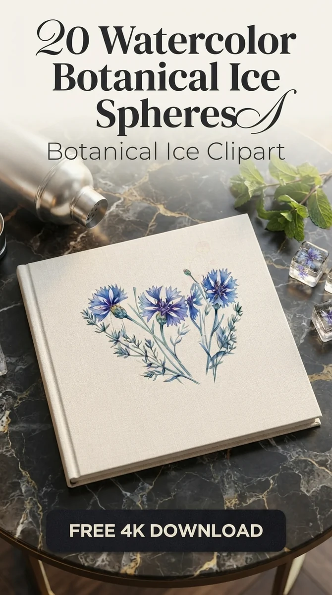 Free Cornflower Ice Cube PNG | Blue Botanical Drink Clipart — Botanical Ice Spheres | Floral Cocktail Clipart watercolor clipart