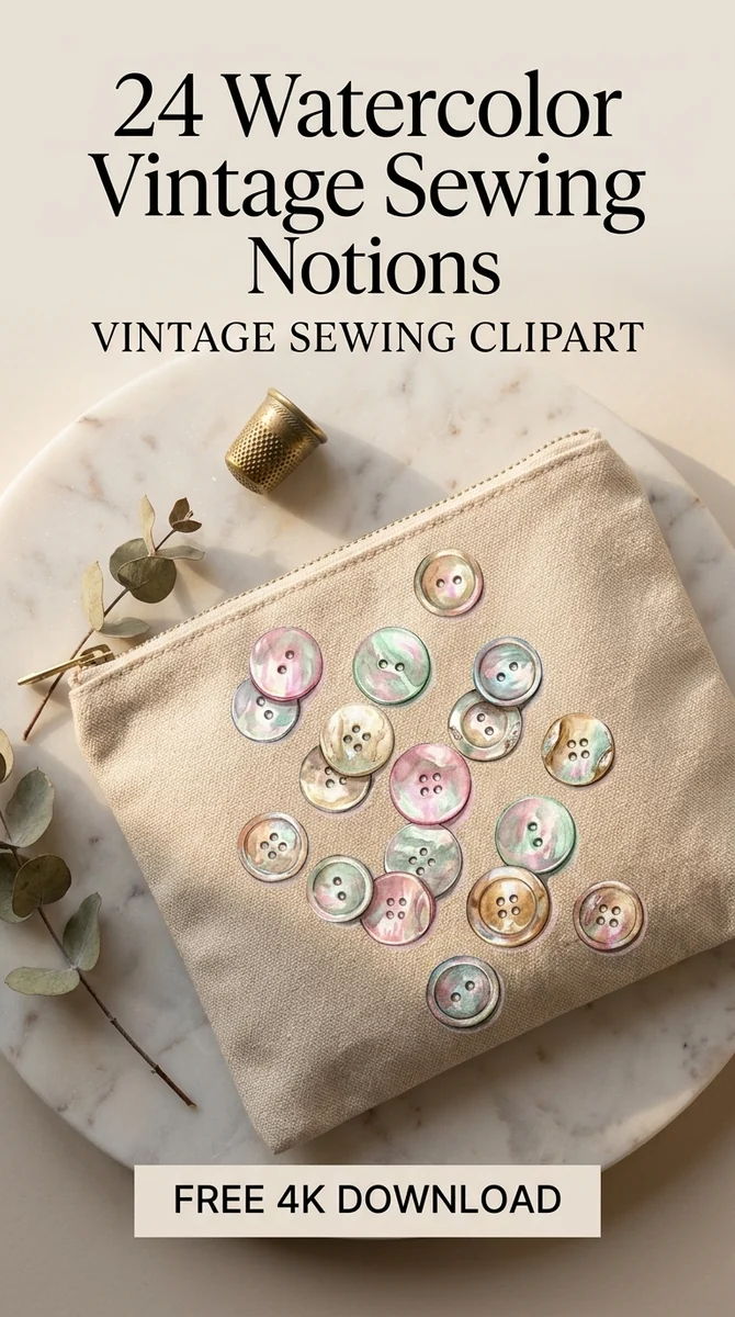 Free Mother of Pearl Buttons PNG | Pastel Vintage Sewing Clipart — Vintage Sewing Clipart | Haberdashery PNG watercolor clipart