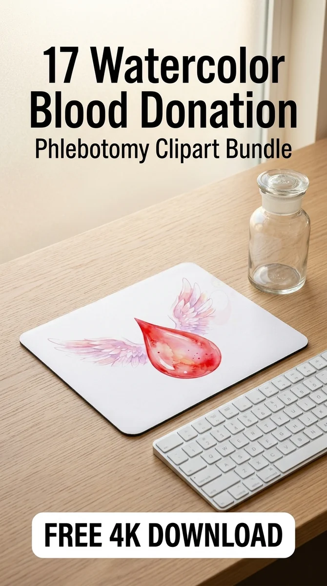 Free Angel Wings Blood Drop PNG | Heroic Donor Clipart — Watercolor Blood Donation | Medical Clipart watercolor clipart