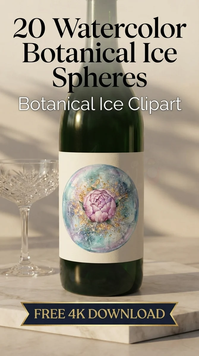 Free Pink Peony Ice Sphere PNG | Frozen Botanical Gold Clipart — Botanical Ice Spheres | Floral Cocktail Clipart watercolor clipart
