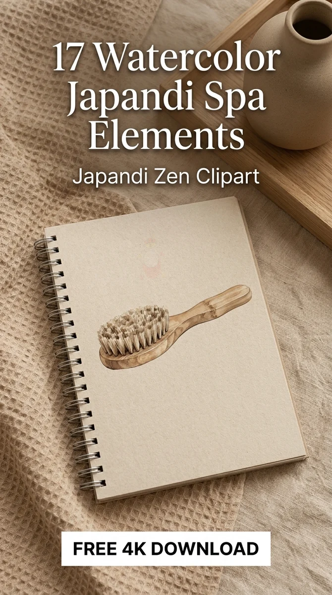 Free Bamboo Dry Brush PNG | Eco Friendly Spa Clipart — Japandi Spa Decor | Zen Clipart PNG watercolor clipart