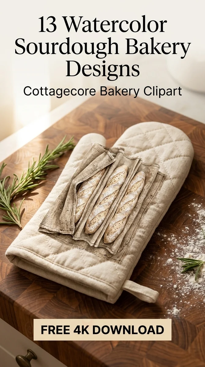 Free Bakers Couche Clipart | Sourdough Baguette PNG — Sourdough Clipart | Cottagecore Bakery PNG watercolor clipart