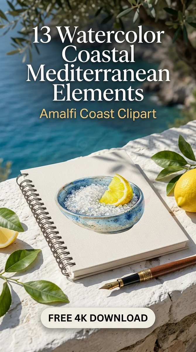 Free Blue Ceramic Sea Salt Bowl PNG | Mediterranean Clipart — Amalfi Coast | Mediterranean Clipart PNG watercolor clipart