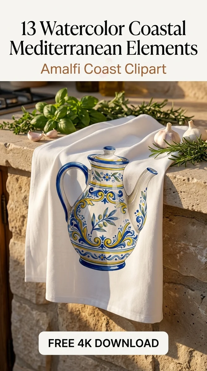Free Mediterranean Olive Oil Cruet PNG | Blue Ceramic Jug — Amalfi Coast | Mediterranean Clipart PNG watercolor clipart