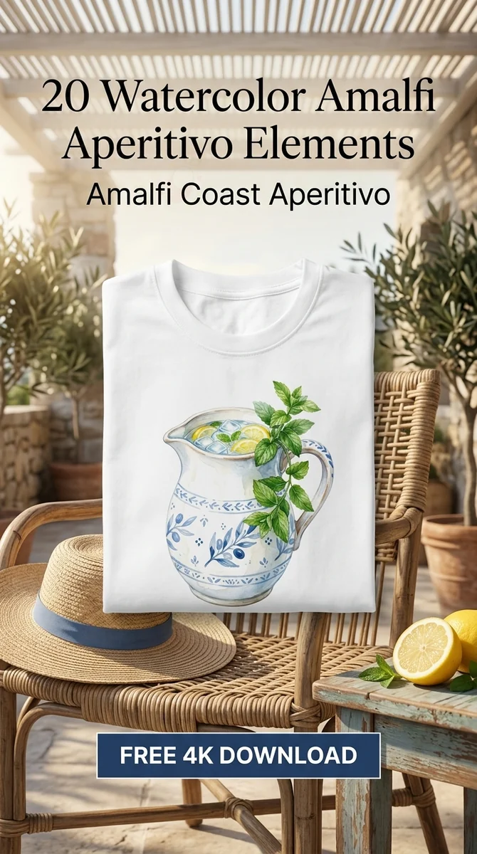 Free Blue Mediterranean Pitcher PNG | Lemon Mint Clipart β Amalfi Italian Summer | Watercolor Clipart PNG watercolor clipart