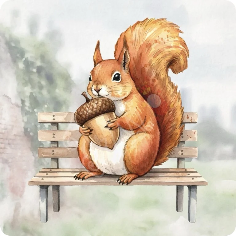 Free Squirrel with Acorn PNG | Cute Park Animal Watercolor Clipart — Urban Wildlife Watercolor Clipart City Animal PNG watercolor clipart
