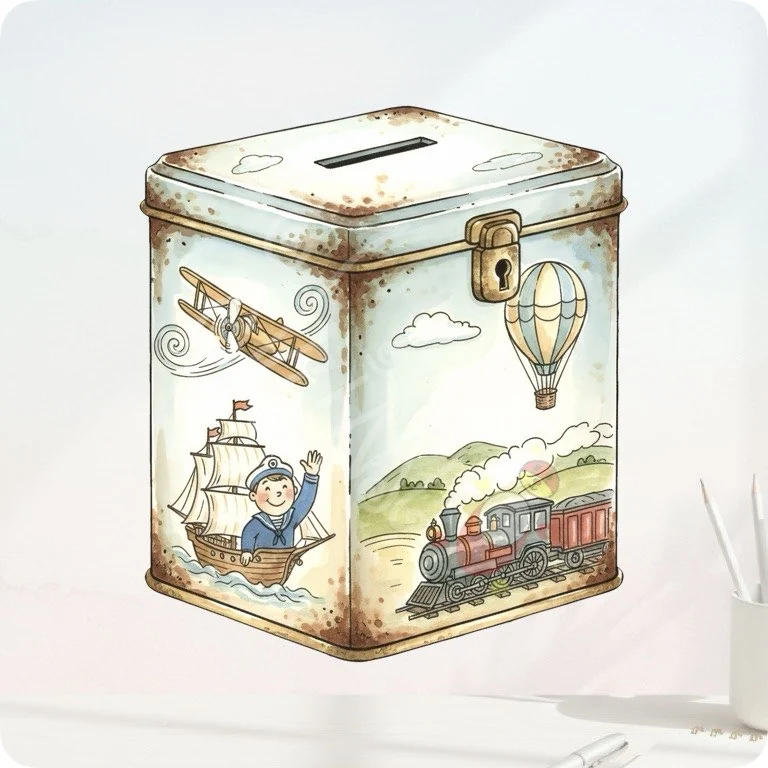 Vintage Tin Money Box PNG | Adventure Fund Clipart — Watercolor Budget Planner Clipart watercolor clipart
