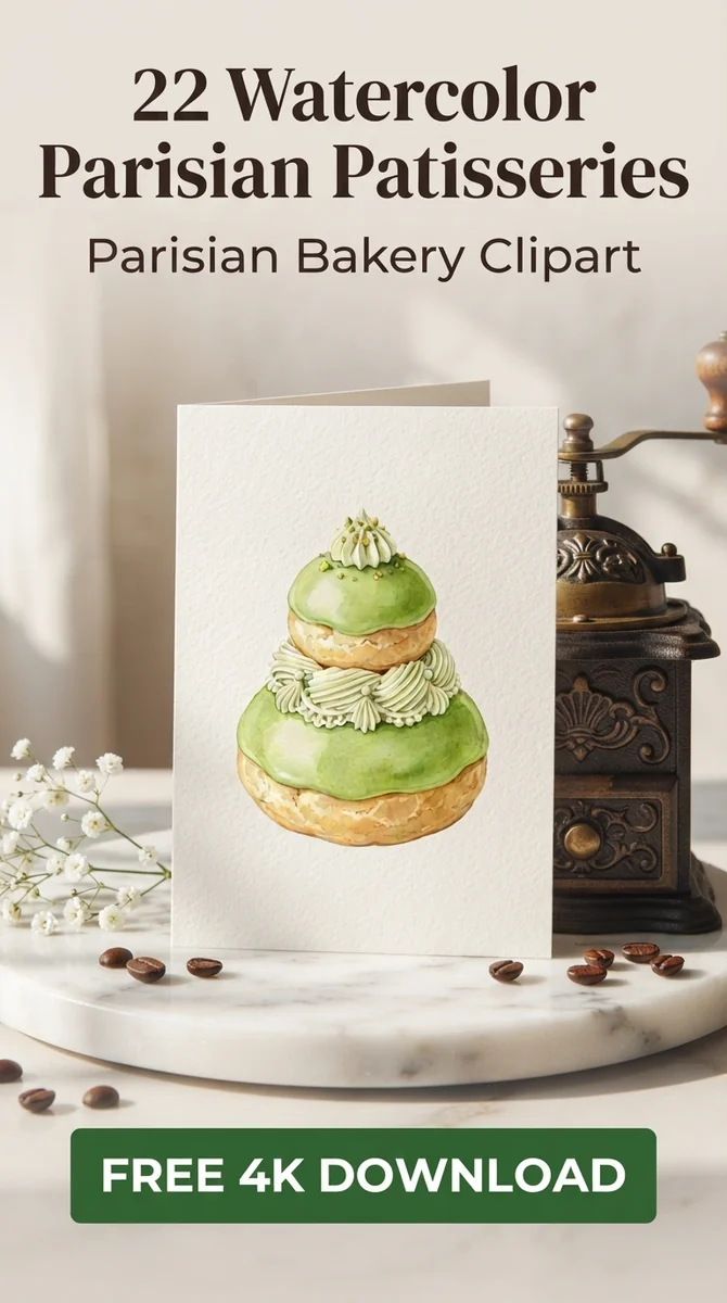 Free Pistachio Religieuse PNG | French Bakery Clipart β French Patisserie Clipart | Parisian Bakery PNG watercolor clipart