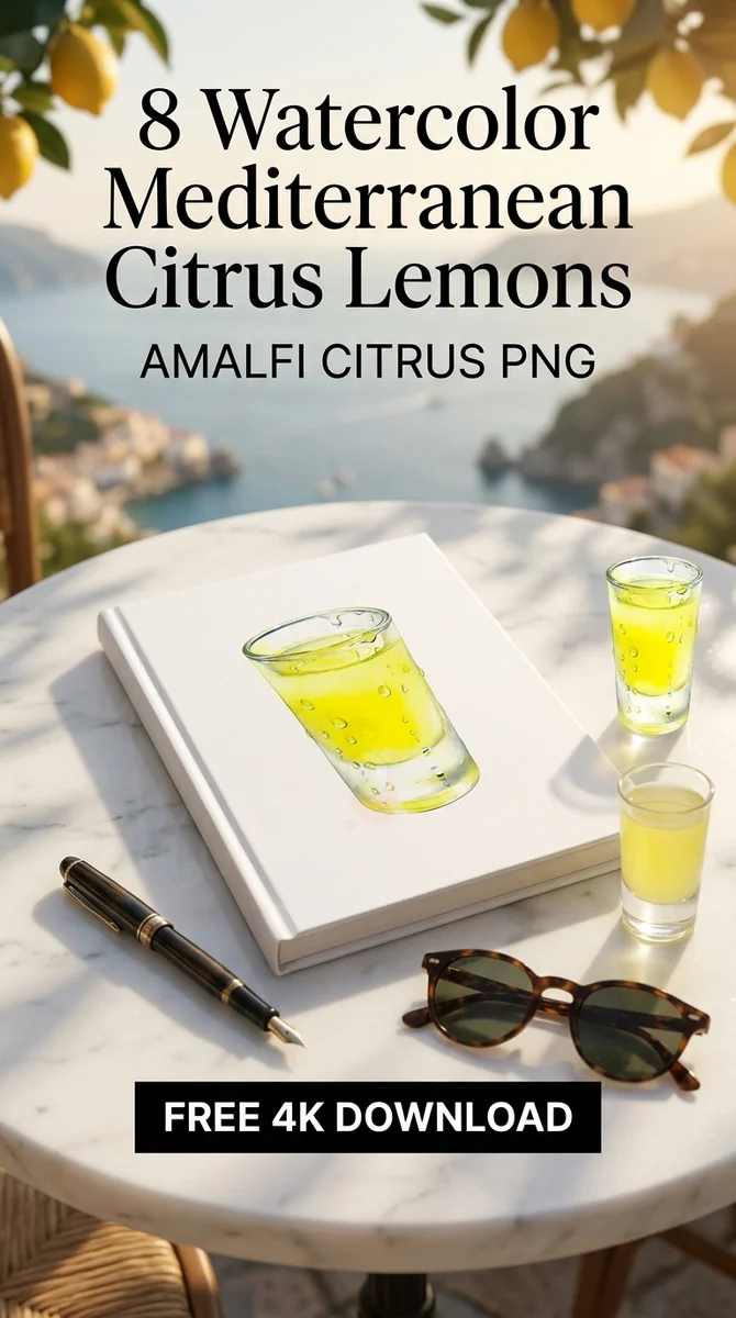 Free Watercolor Limoncello PNG | Italian Citrus Drink Clipart — Mediterranean Citrus | Amalfi Lemon Clipart PNG watercolor clipart