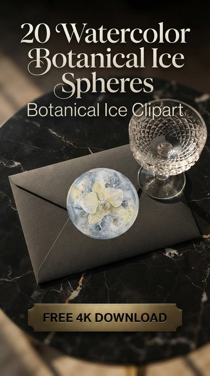 Free Orchid Ice Sphere PNG | Frozen Botanical Bubble Clipart — Botanical Ice Spheres | Floral Cocktail Clipart watercolor clipart