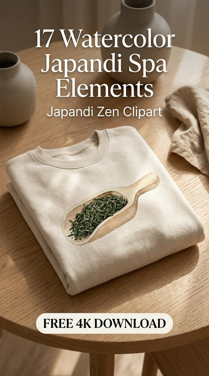Free Green Tea Scoop PNG | Japandi Wellness Clipart — Japandi Spa Decor | Zen Clipart PNG watercolor clipart