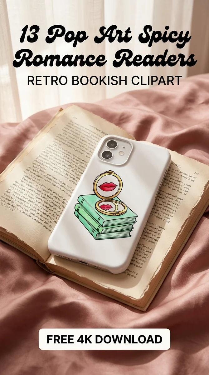 Free Booktok Compact Mirror PNG | Red Lips & Book Stack Clipart — Spicy Romance Reader Clipart PNG watercolor clipart