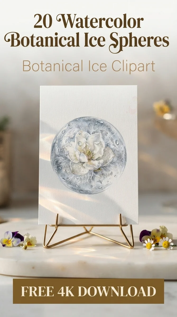 Free Magnolia Ice Sphere PNG | White Floral Ice Ball Clipart — Botanical Ice Spheres | Floral Cocktail Clipart watercolor clipart