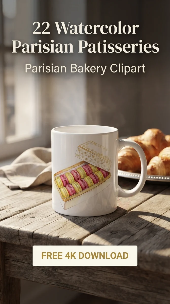 Free French Macaron Box PNG | Parisian Bakery Clipart — French Patisserie Clipart | Parisian Bakery PNG watercolor clipart