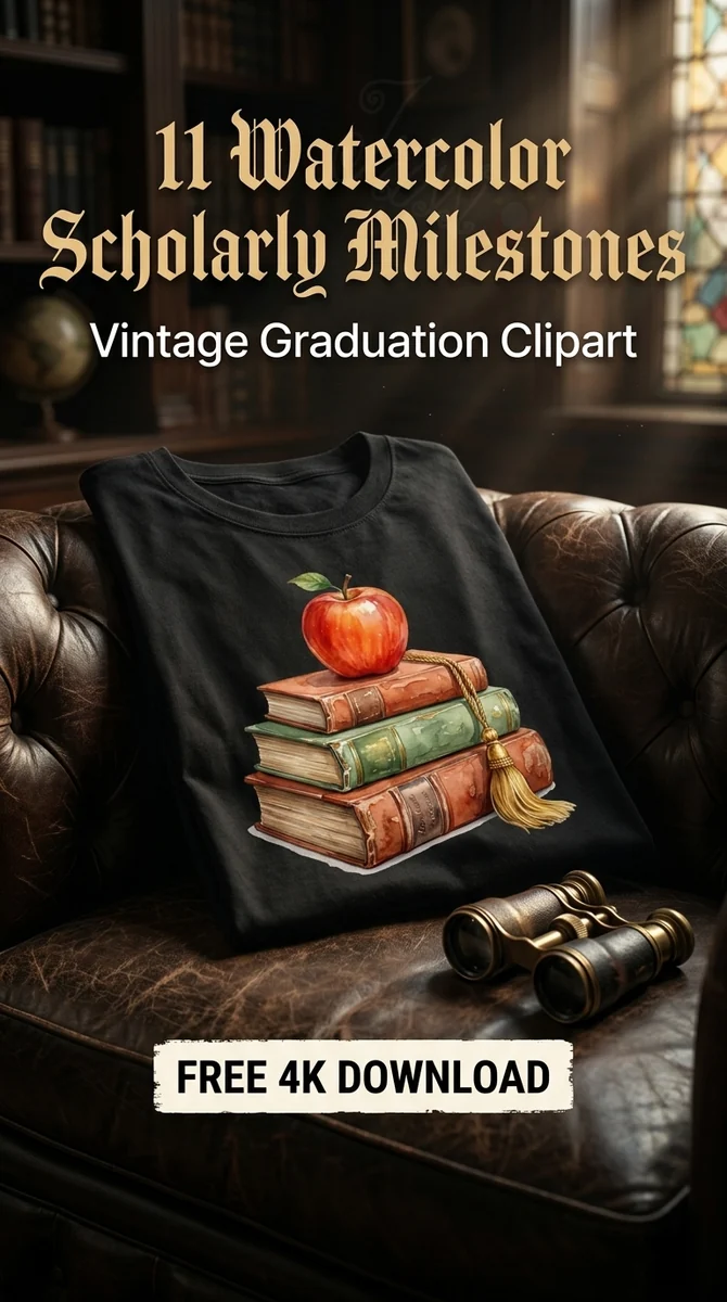 Free Vintage Textbooks & Apple PNG | Dark Academia Art — Dark Academia | Vintage Graduation Clipart watercolor clipart