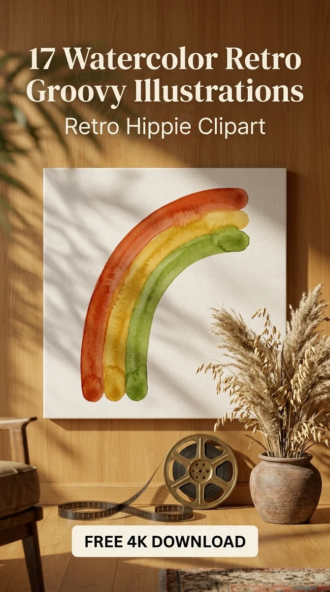 Free Retro Rainbow PNG | Boho Vintage Watercolor Rainbow Clipart — Retro Groovy Clipart | Hippie Aesthetic PNG watercolor clipart
