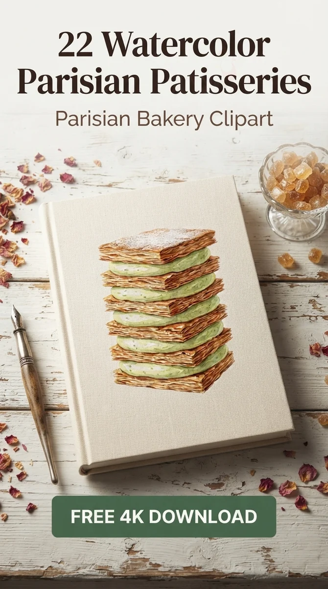 Free Pistachio Mille Feuille PNG | Realistic French Pastry — French Patisserie Clipart | Parisian Bakery PNG watercolor clipart