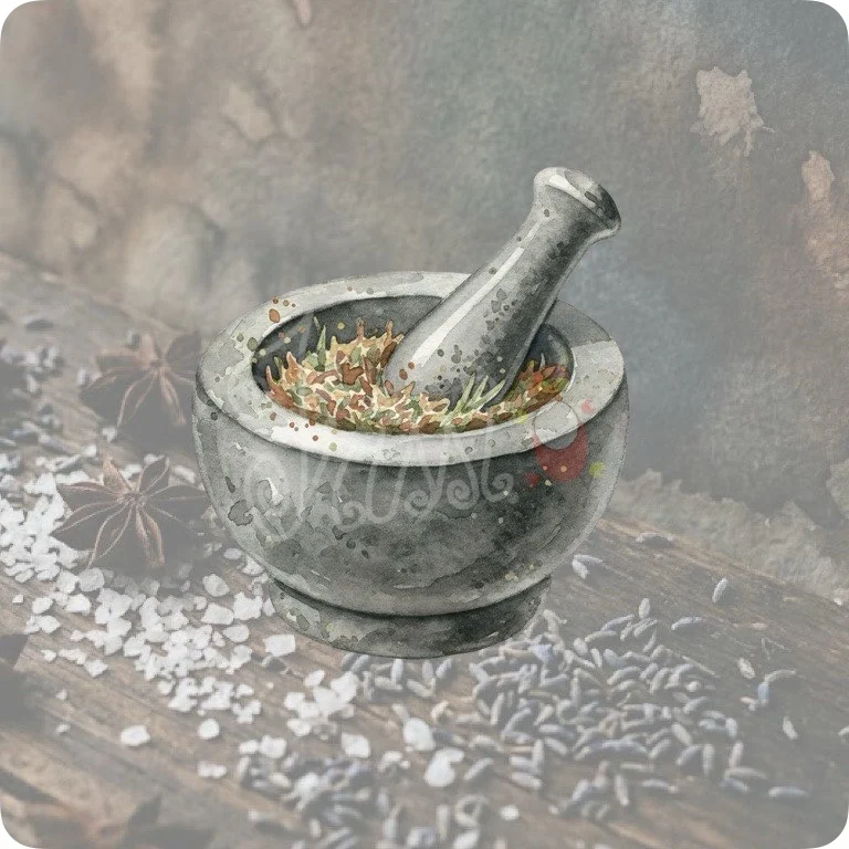 Free Culinary Magic Mortar & Pestle PNG | Spices Clipart — Kitchen Witch Clipart | Green Witch Watercolor PNG watercolor clipart