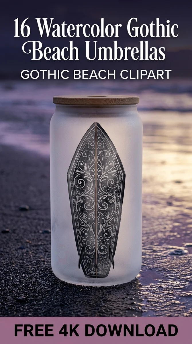 Free Coffin Surfboard PNG | Gothic Beach Clipart | Spooky Summer — Summerween Clipart | Gothic Beach PNG watercolor clipart