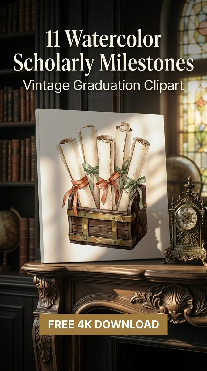 Free Vintage Parchment Scrolls PNG | Wooden Chest Clipart — Dark Academia | Vintage Graduation Clipart watercolor clipart