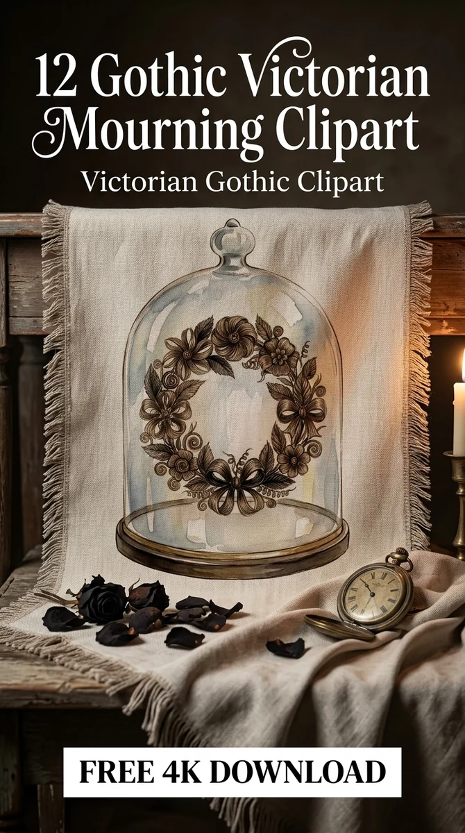 Free Victorian Glass Cloche PNG | Gothic Floral Wreath Clipart β Gothic Victorian Mourning Dark Whimsigoth Clipart watercolor clipart