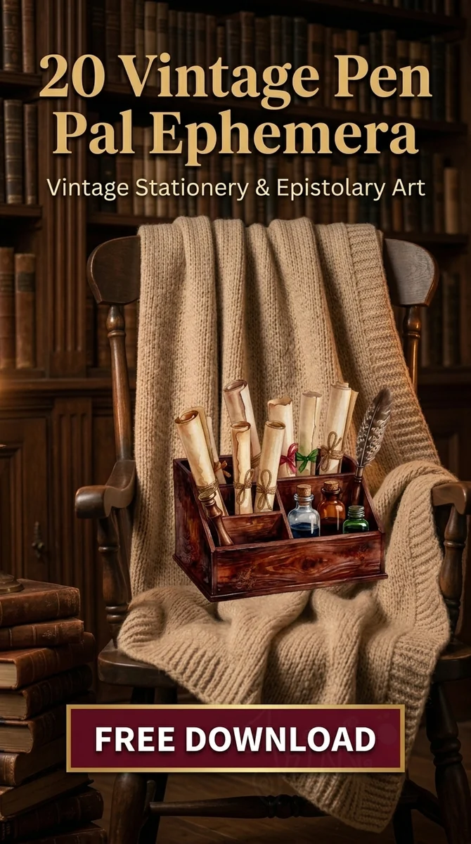 Free Vintage Desk Organizer PNG | Ink & Quill Clipart — Vintage Pen Pal Ephemera Clipart watercolor clipart