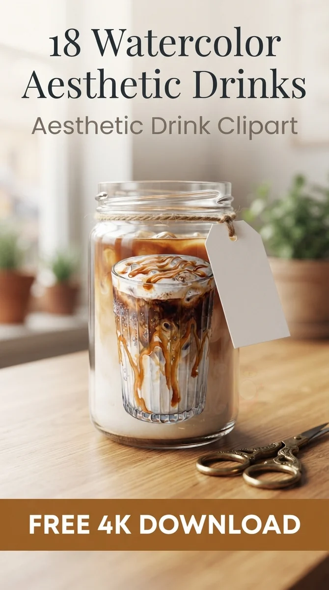 Free Caramel Macchiato PNG | Layered Iced Coffee Clipart — Home Cafe Aesthetic | Watercolor Drink Clipart watercolor clipart