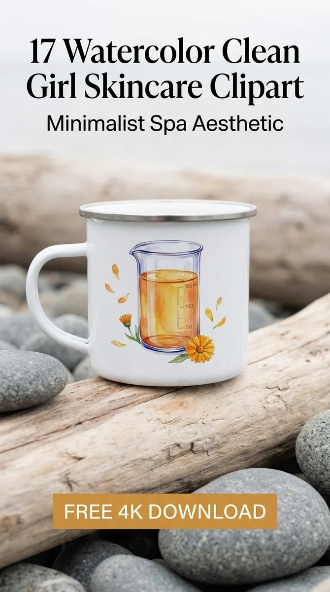 Free Calendula Extract Beaker PNG | Watercolor Skincare Clipart — Clean Girl Skincare | Spa Aesthetic Clipart PNG watercolor clipart