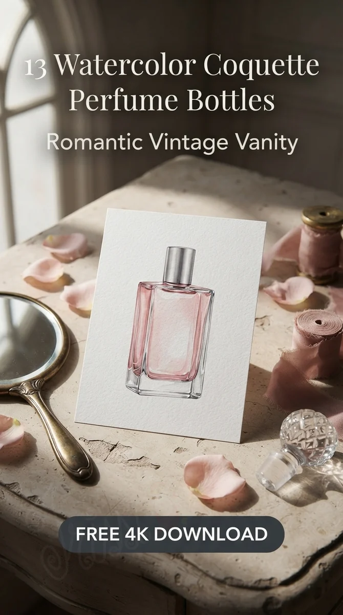 Free Pink Rose Perfume Bottle PNG | Coquette Vanity Clipart โ Coquette Vanity | Watercolor Perfume PNG Clipart watercolor clipart