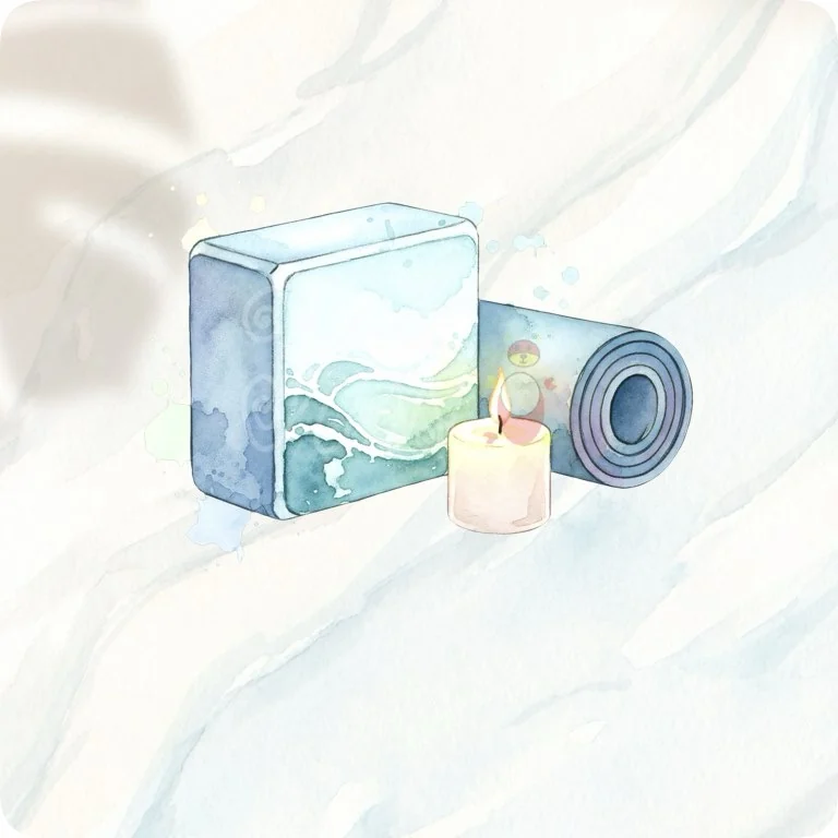Yoga Block & Candle PNG | Zen Fitness Recovery Art — Fitness Recovery Clipart | Wellness & Workout PNGs watercolor clipart