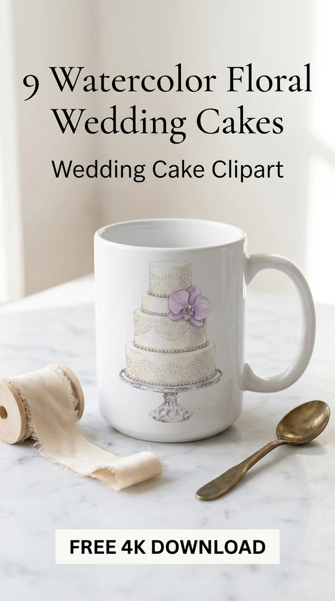 Free Vintage Lace Wedding Cake PNG | Purple Orchid Clipart — Watercolor Wedding Cakes | Elegant Bridal Clipart watercolor clipart