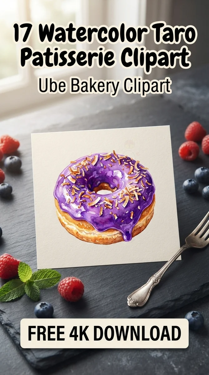 Free Ube Donut Clipart PNG | Purple Coconut Pastry Art — Taro Patisserie | Ube Dessert Clipart PNG watercolor clipart