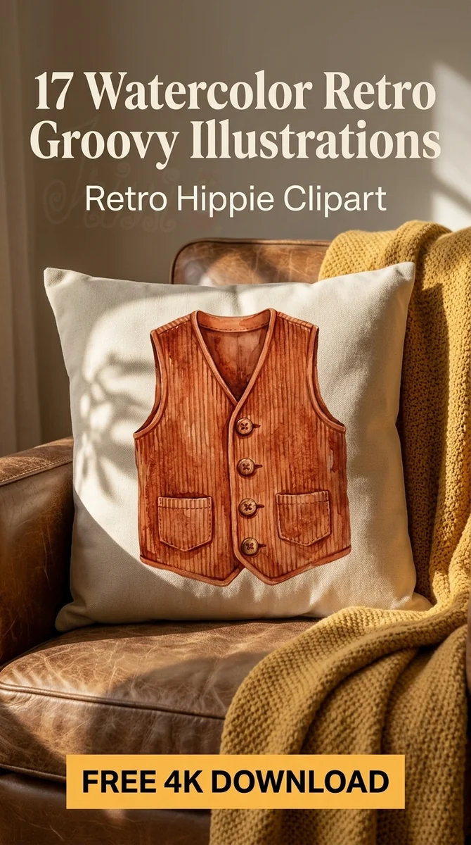 Free Vintage Corduroy Vest PNG | Retro Boho Fashion Clipart — Retro Groovy Clipart | Hippie Aesthetic PNG watercolor clipart