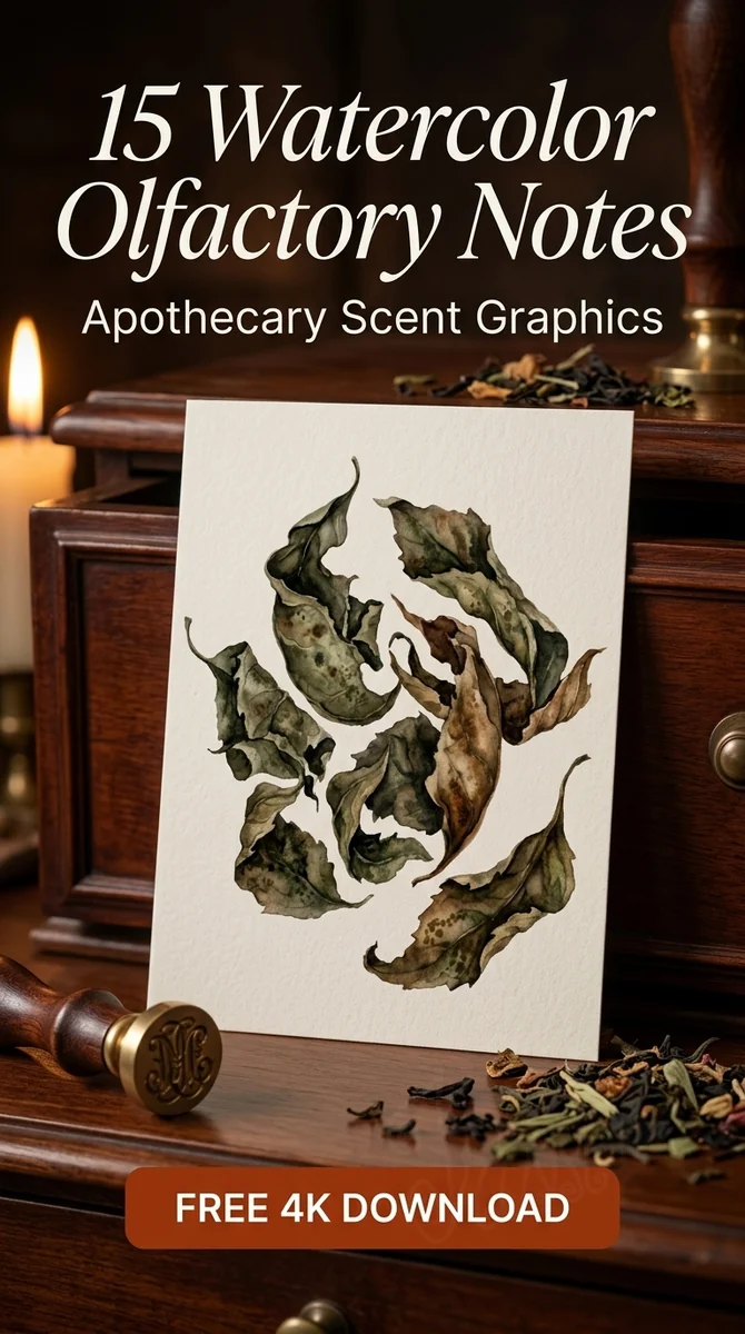 Free Aromatic Patchouli Leaves PNG | Dried Herb Clipart — Apothecary & Scent Graphics | Perfume Clipart watercolor clipart
