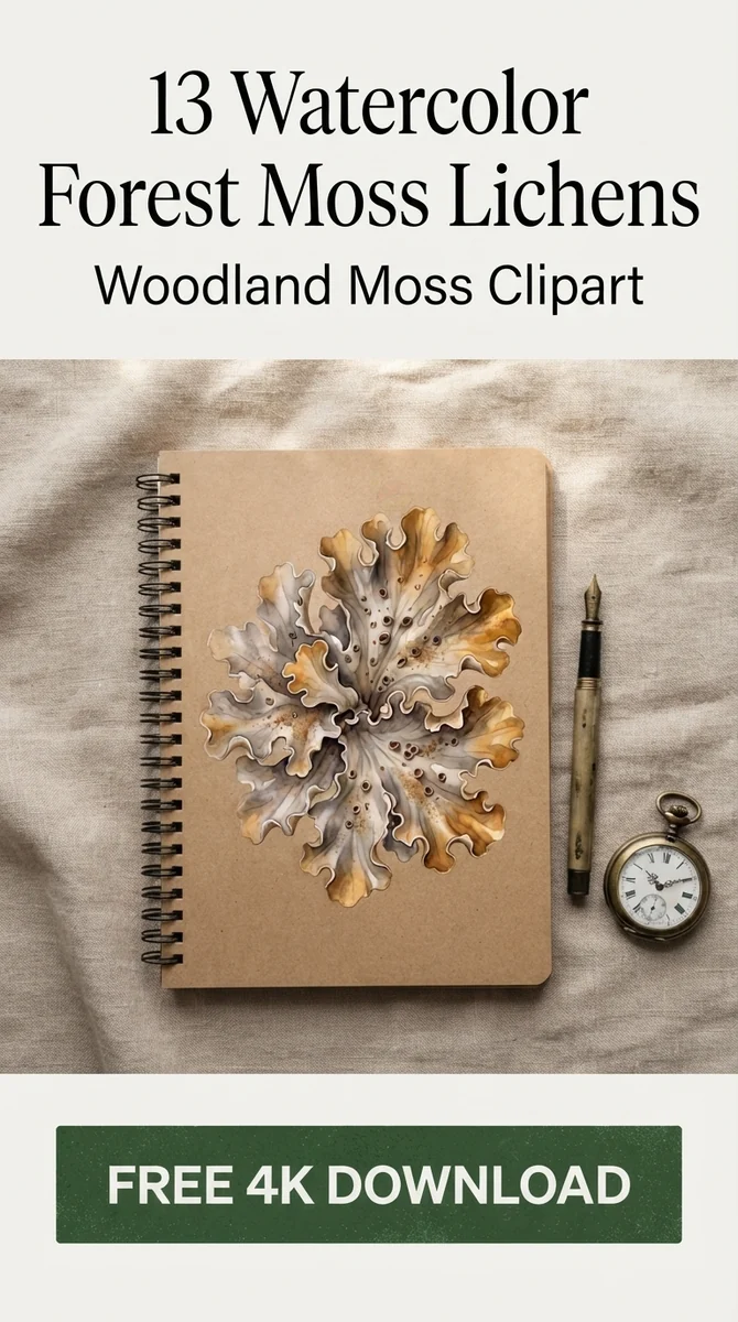 Free Dog Lichen Leaf PNG | Vintage Woodland Botanical Clipart — Forest Moss Lichens | Woodland Clipart PNG watercolor clipart