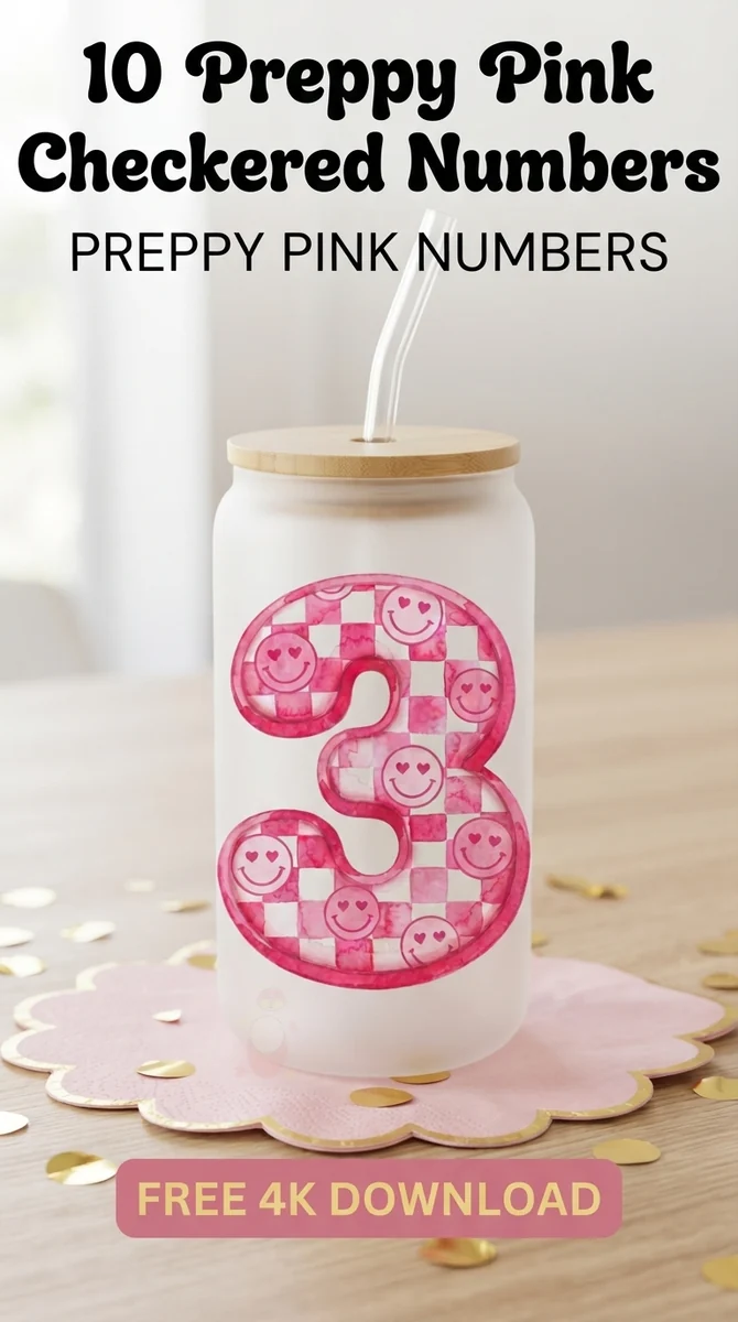 Free Preppy Pink Number 3 PNG | Groovy Checkered Birthday Clipart — Preppy Pink Checkered Numbers | Y2K Birthday PNG watercolor clipart